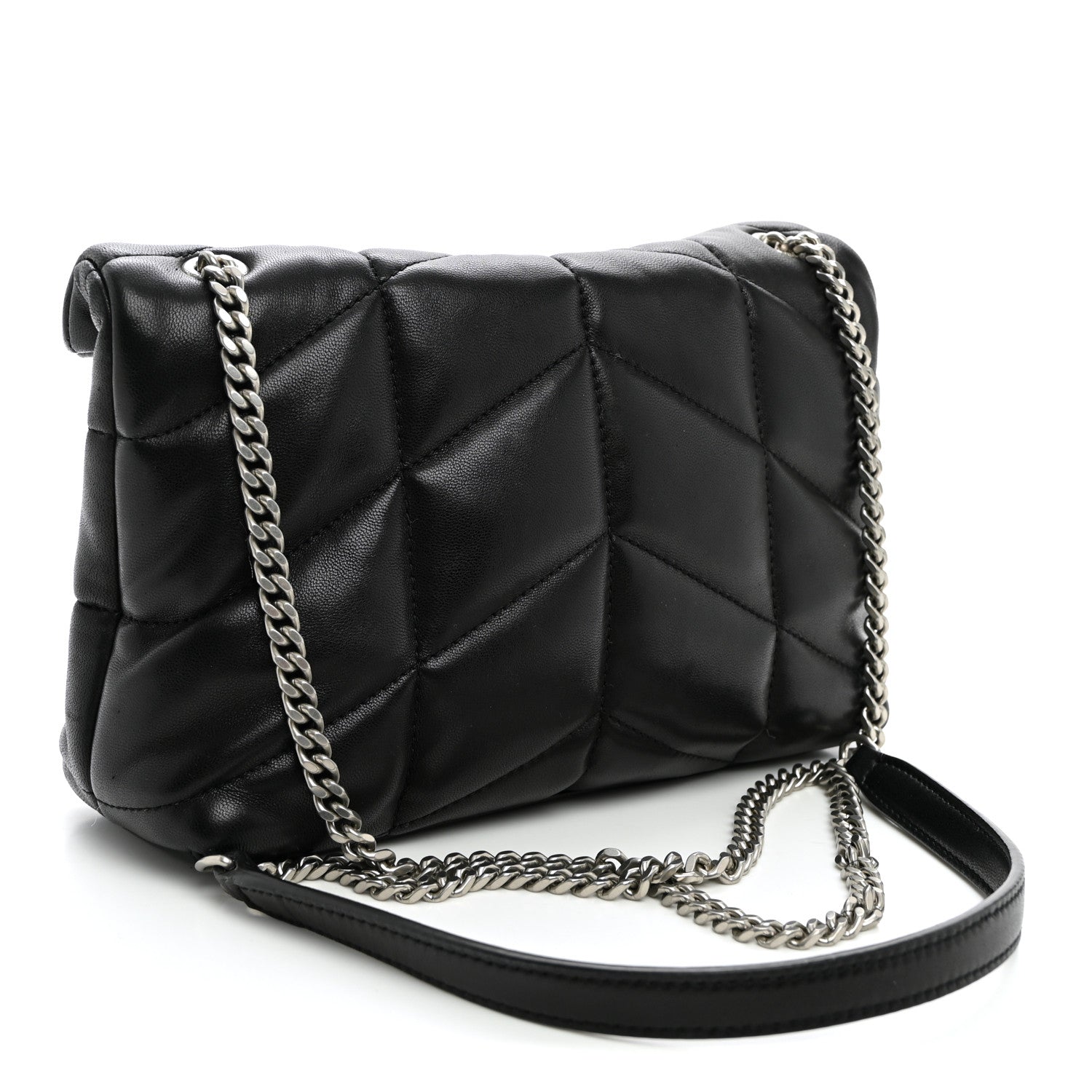 Saint Laurent Lambskin Quilted Toy Loulou Puffer Monogram Chain Satchel Black 2 of 9