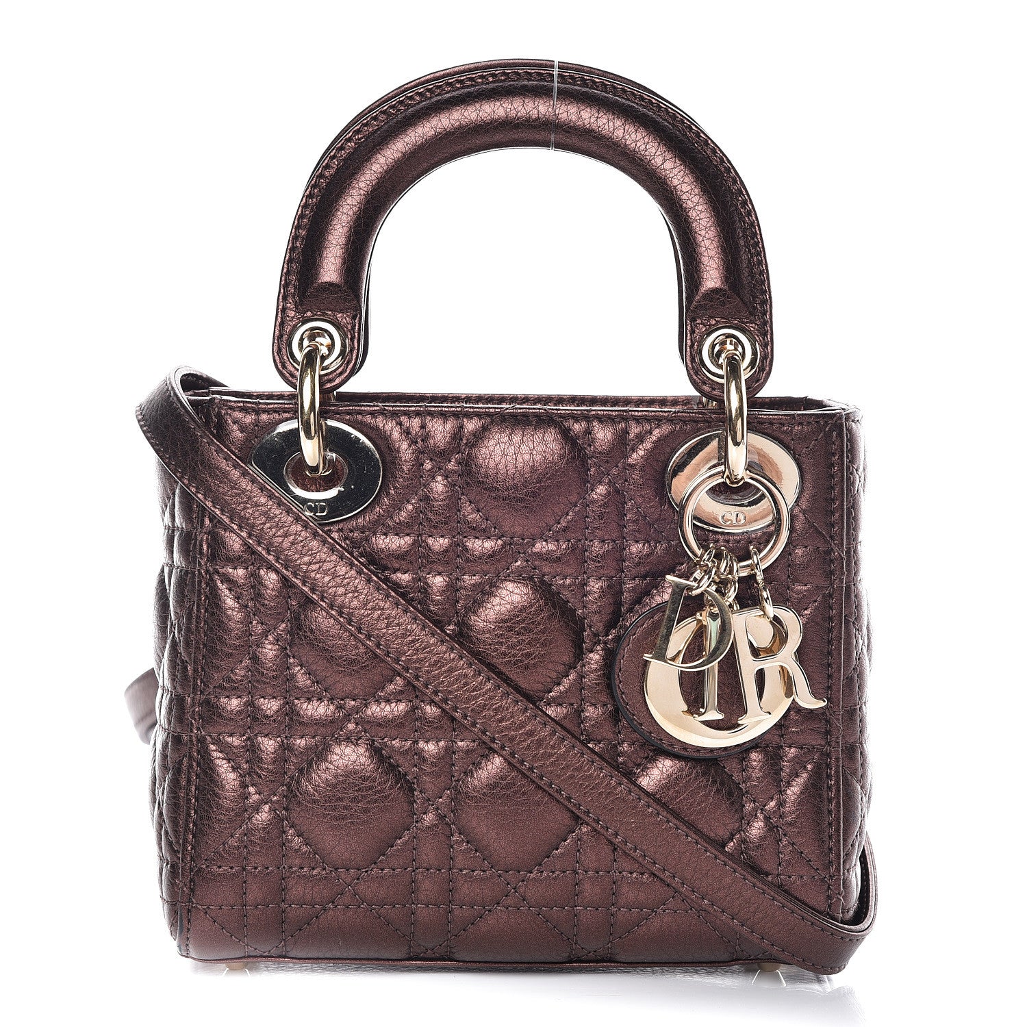 Christian Dior Metallic Grained Calfskin Cannage Mini Lady Dior Noisette 1 of 11