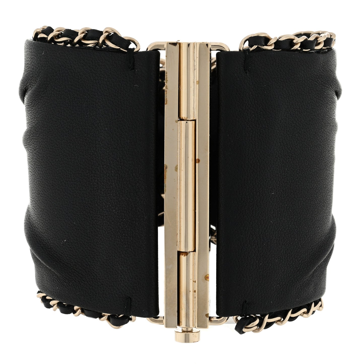 Lambskin Chain CC Cuff Bracelet Black Gold