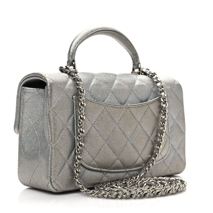 Chanel Metallic Caviar Quilted Mini Top Handle Rectangular Flap Silver 3 of 9