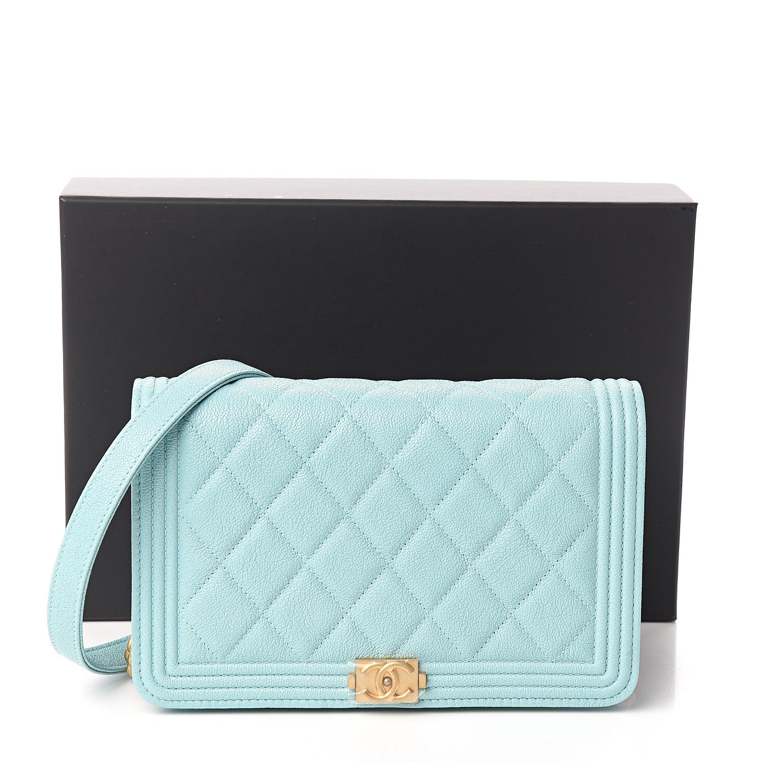 Chanel Caviar Quilted Boy Wallet On Chain WOC Light Blue 11 of 11