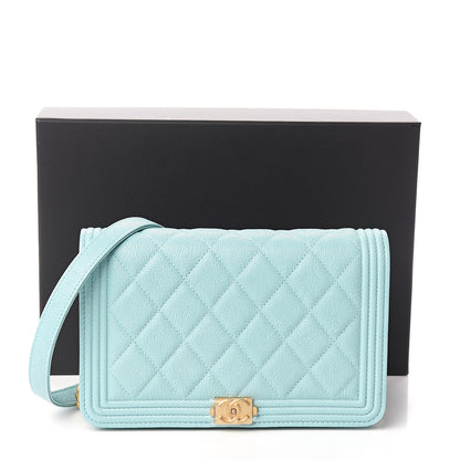 Chanel Caviar Quilted Boy Wallet On Chain WOC Light Blue 11 of 11