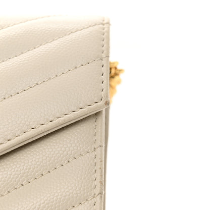 Saint Laurent Grain De Poudre Matelasse Chevron Monogram Chain Wallet Crema Soft 12 of 17