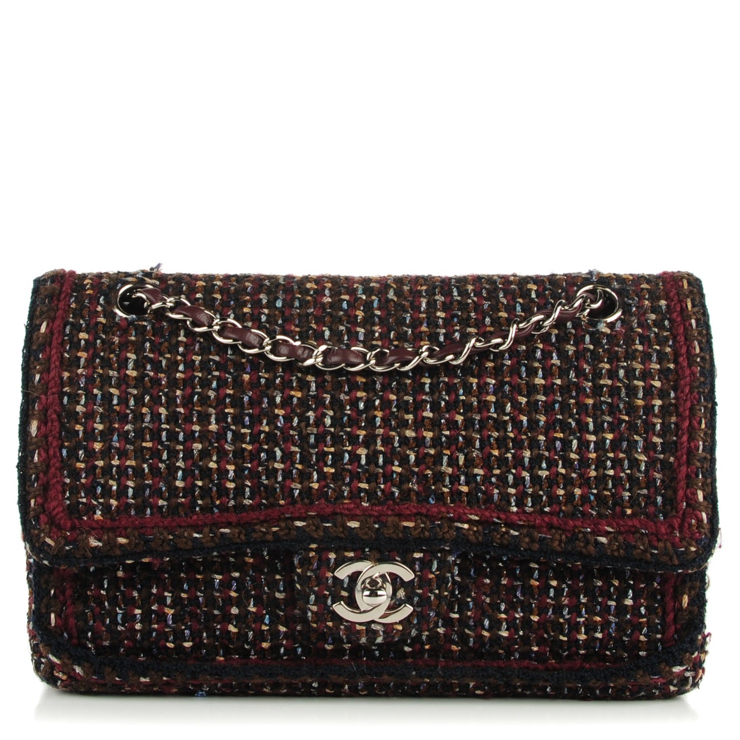 Tweed Quilted Medium Double Flap Burgundy