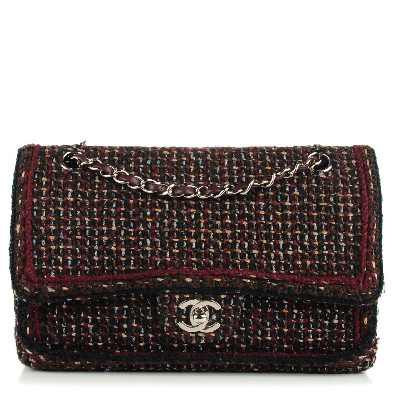 Chanel Tweed Quilted Medium Double Flap Burgundy 1 of 8