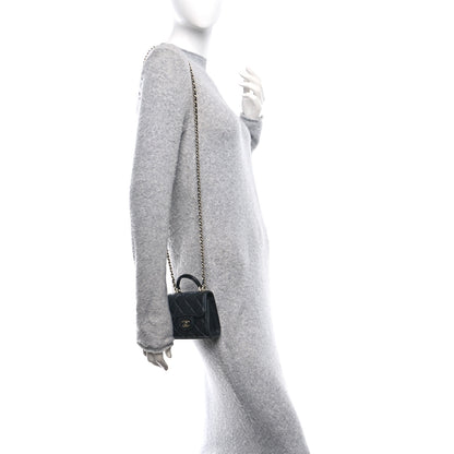 Chanel Lambskin Quilted Top Handle Flap Clutch With Chain Black 2 of 11