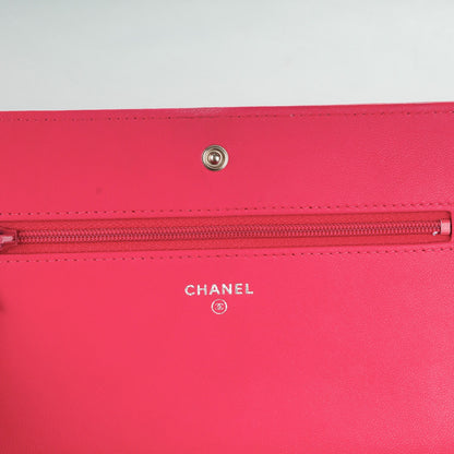 Chanel Lambskin Quilted Diamond CC Wallet On Chain WOC Dark Pink 6 of 8