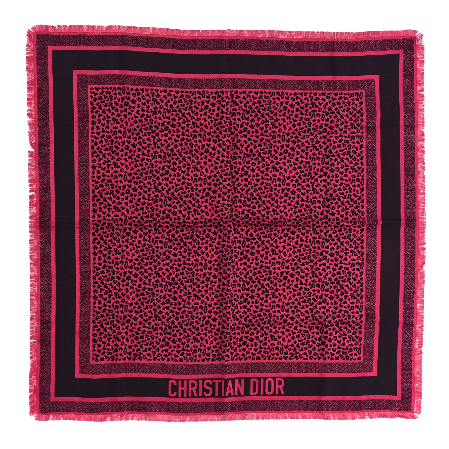 Christian Dior Silk Leopard Print Fringe Scarf Pink 1 of 3