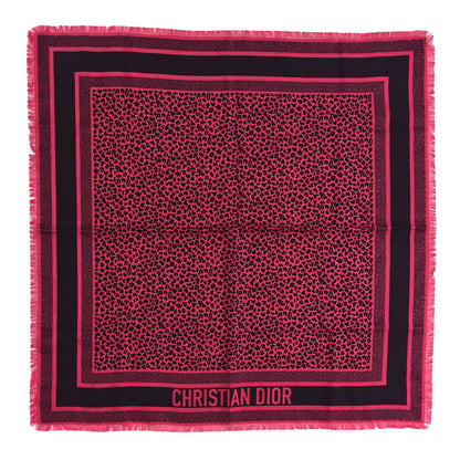 Christian Dior Silk Leopard Print Fringe Scarf Pink 1 of 3