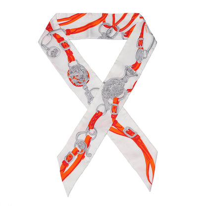 Hermes Silk Brides De Gala Twilly Blanc Orange Rouge 7 of 12