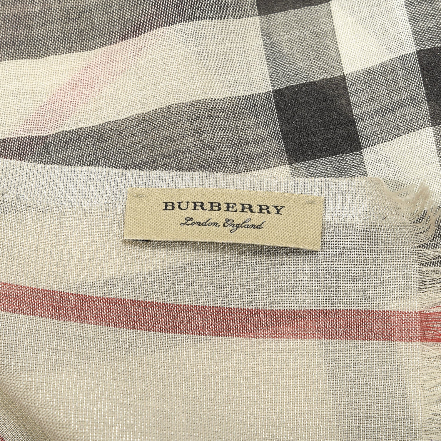 Burberry Metallic Silk Wool Gauze Giant Check Scarf Stone 3 of 3