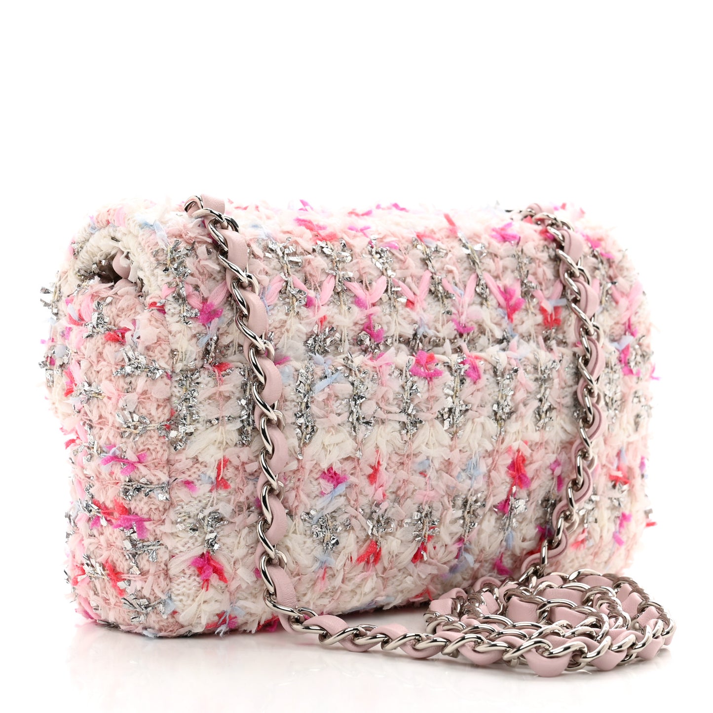 Tweed Quilted Mini Rectangular Flap Light Pink Silver Blue