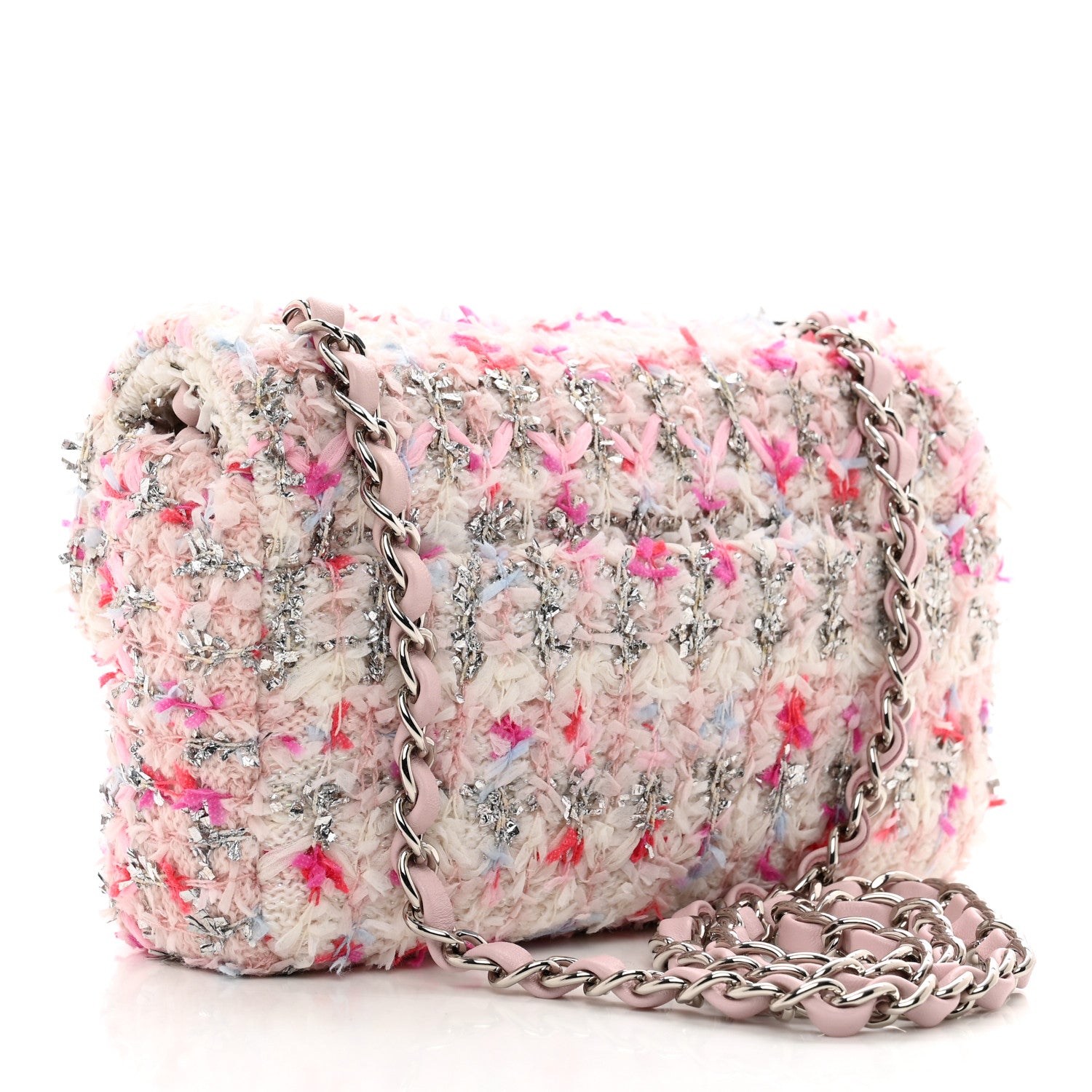 Chanel Tweed Quilted Mini Rectangular Flap Light Pink Silver Blue 3 of 10