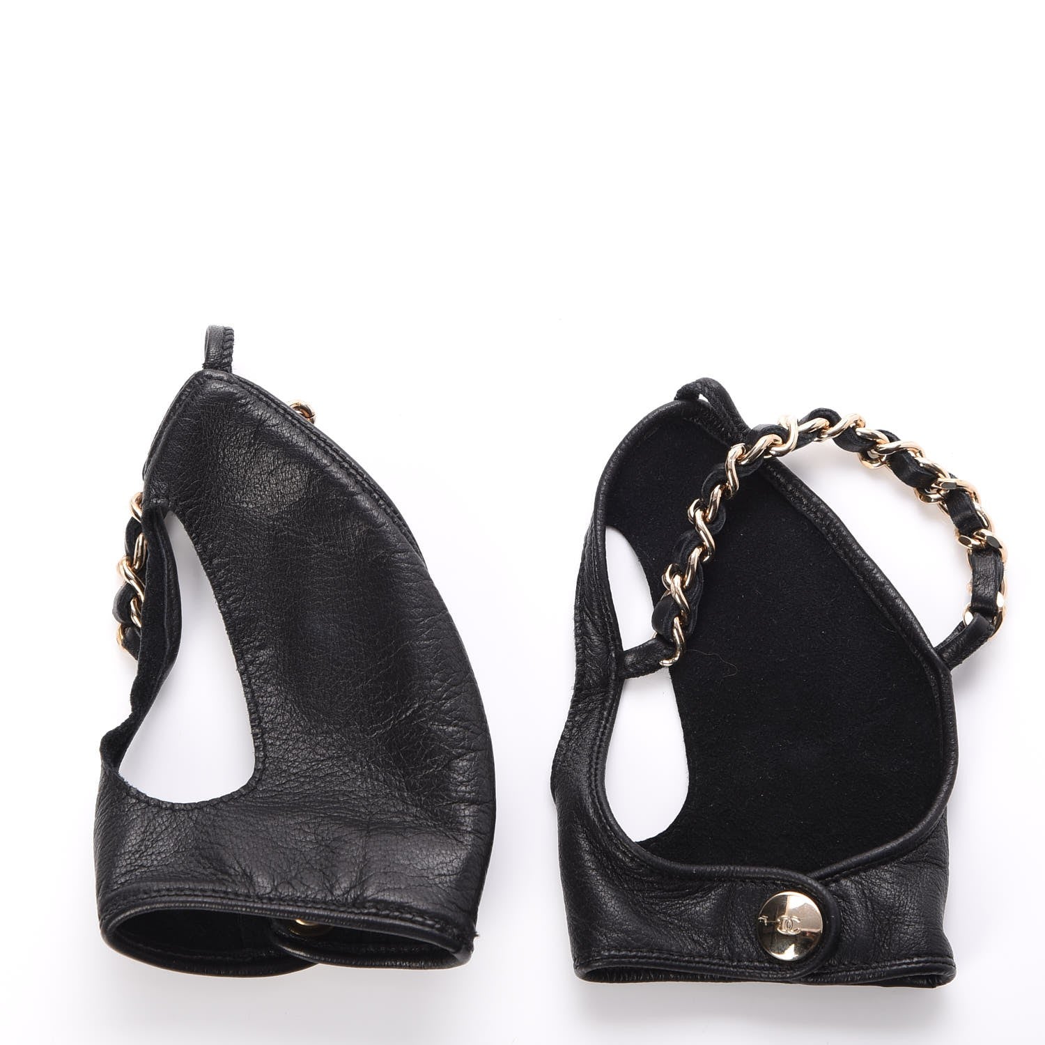 Chanel Lambskin Fingerless Chain Gloves 7 Black 4 of 8