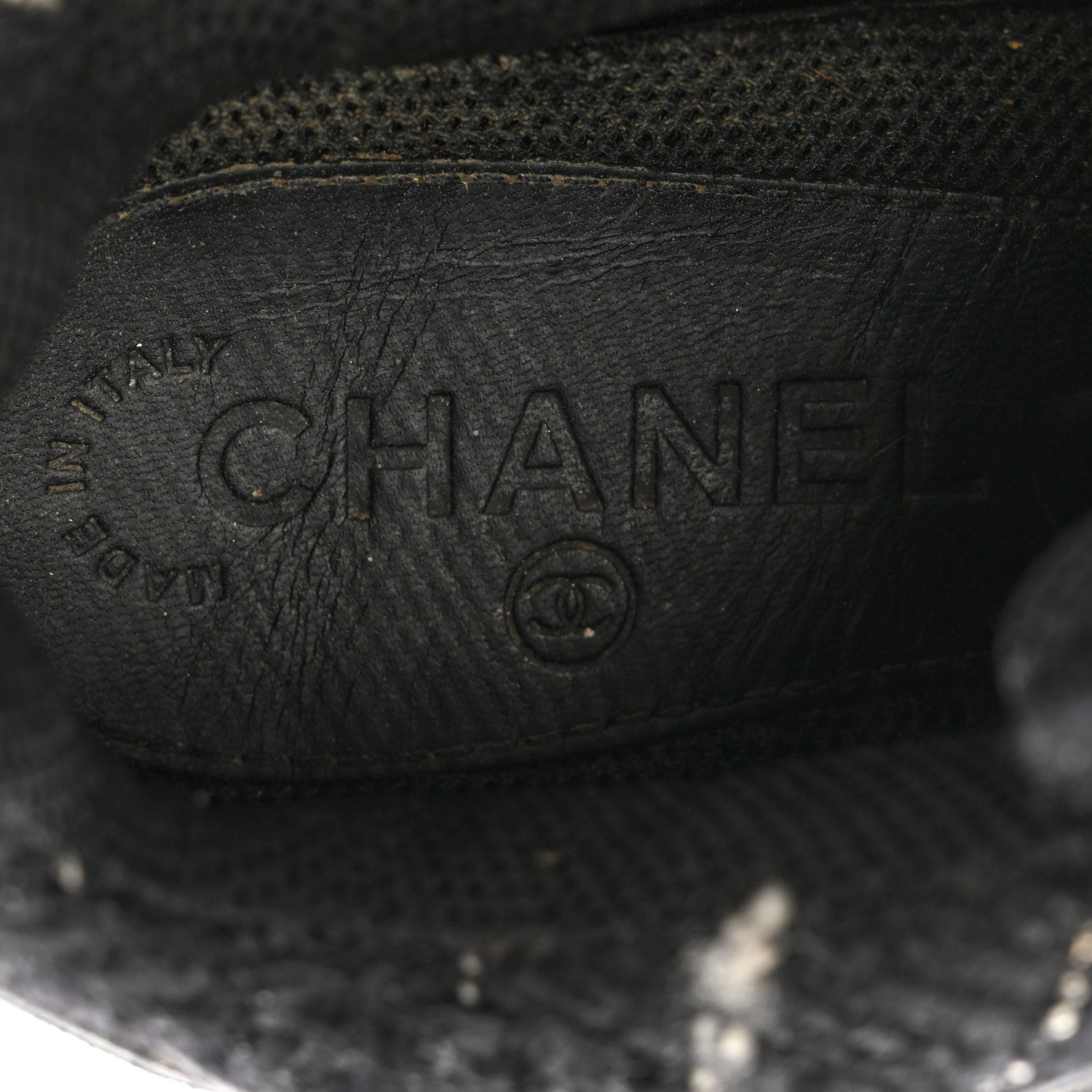 Chanel Tweed Suede Goatskin CC Sneakers 38 Black White 7 of 11