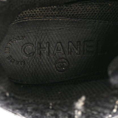 Chanel Tweed Suede Goatskin CC Sneakers 38 Black White 7 of 11