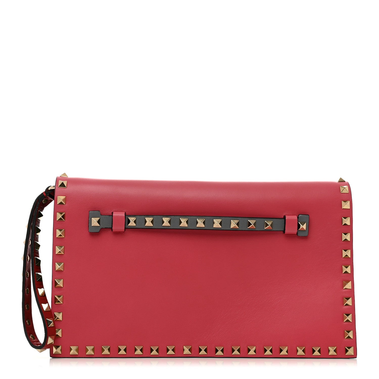Valentino Garavani Vitello Colorblock Rockstud Wristlet Clutch Deep Rose Clover 1 of 7