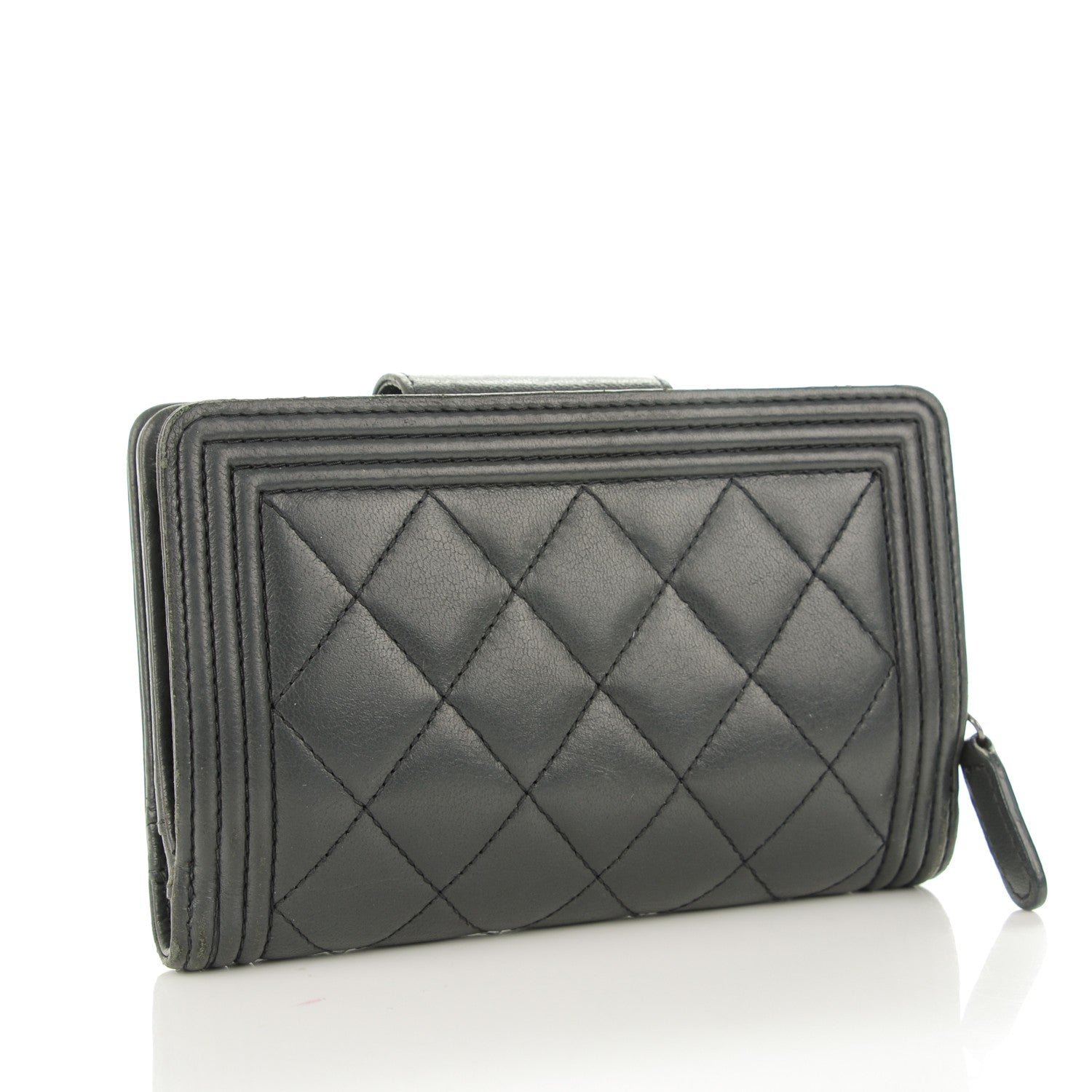 Chanel Lambskin Quilted Boy Large Zip Pocket Wallet Dark Grey 3 of 8