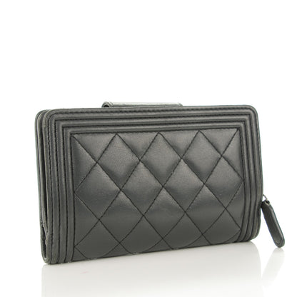 Chanel Lambskin Quilted Boy Large Zip Pocket Wallet Dark Grey 3 of 8