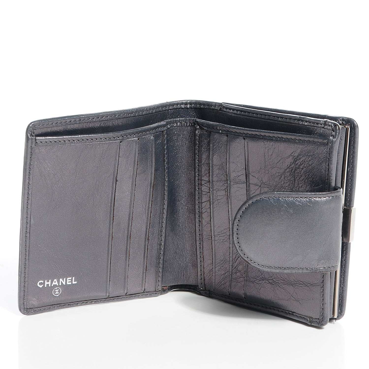 Chanel Metallic Calfskin Quilted Cambon Compact Wallet Dark Silver 8 of 10