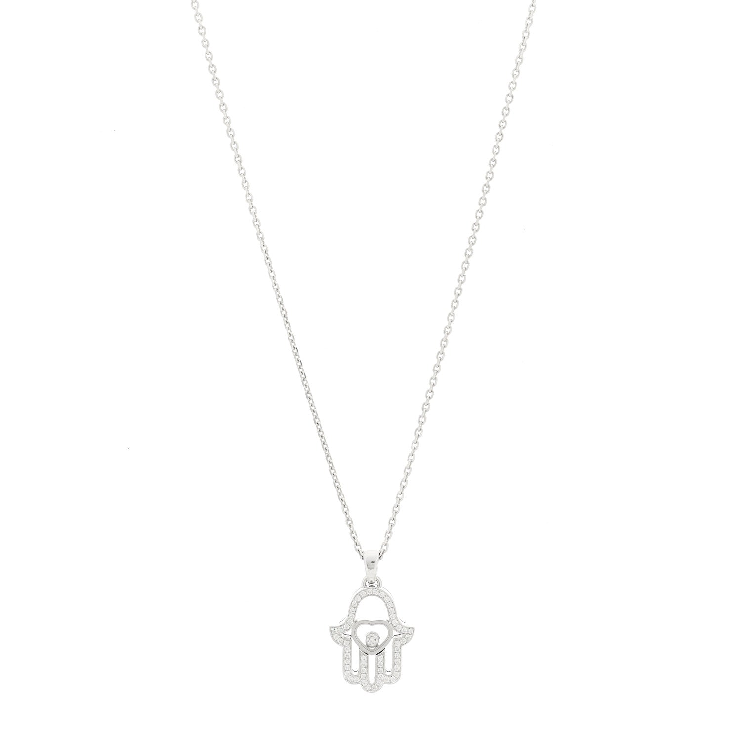 Chopard 18K White Gold Diamond Happy Diamonds Hamsa Pendant Necklace 1 of 6
