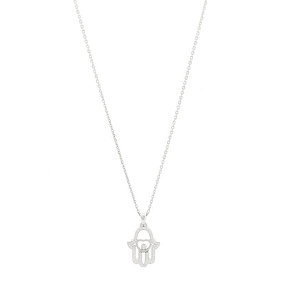 Chopard 18K White Gold Diamond Happy Diamonds Hamsa Pendant Necklace 1 of 6