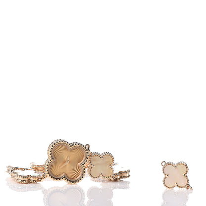 Van Cleef & Arpels 18K Yellow Gold Diamond Mother of Pearl 23mm Alhambra Guilloche Quartz Watch 5 of 8