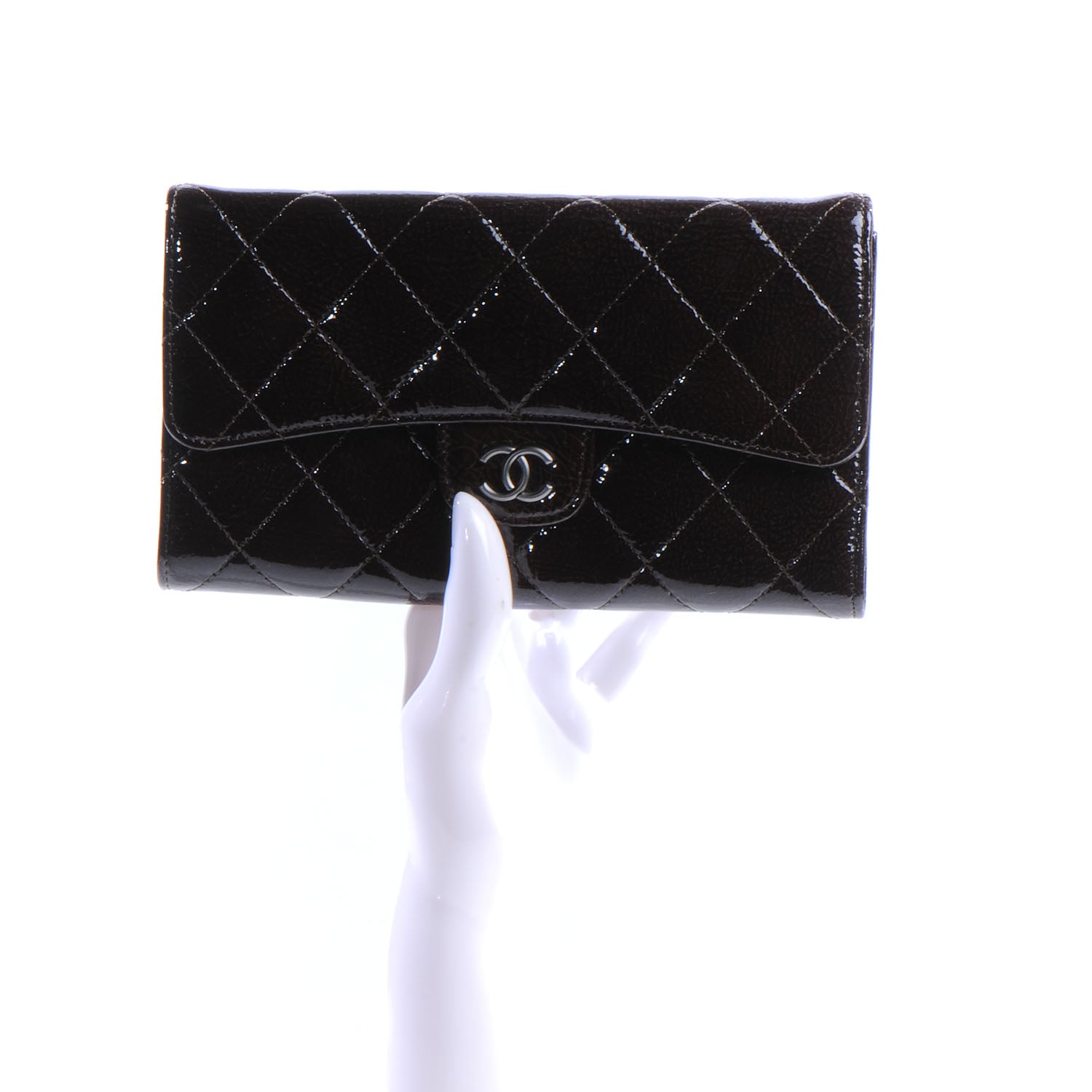Chanel Patent Quilted Large Flap Wallet Brown 2 of 7