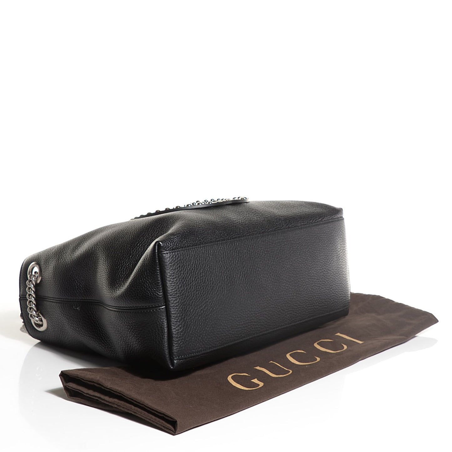 Pebbled Calfskin Studded Medium Soho Chain Shoulder Bag Black