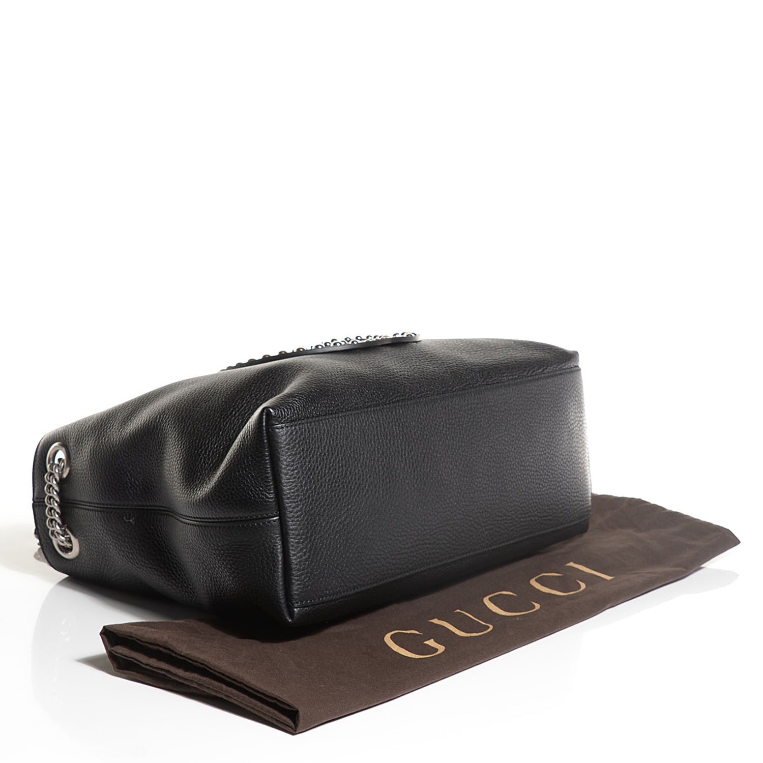 Gucci Pebbled Calfskin Studded Medium Soho Chain Shoulder Bag Black 4 of 7