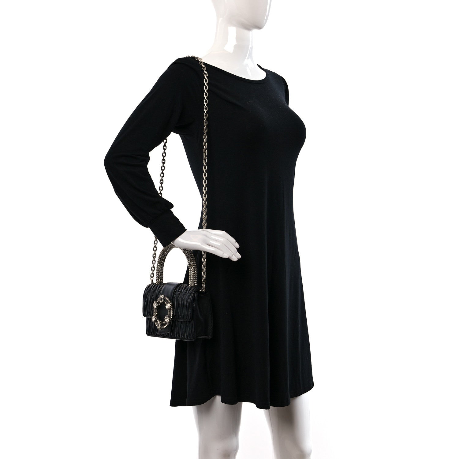 Miu Miu Nappa Matelasse Crystal Embellished Lady Top Handle Bag Black 2 of 10