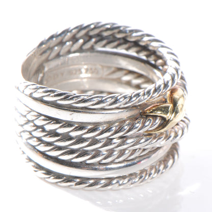 David Yurman Sterling Silver 18K Yellow Gold Double X Crossover Ring 52 6 4 of 5