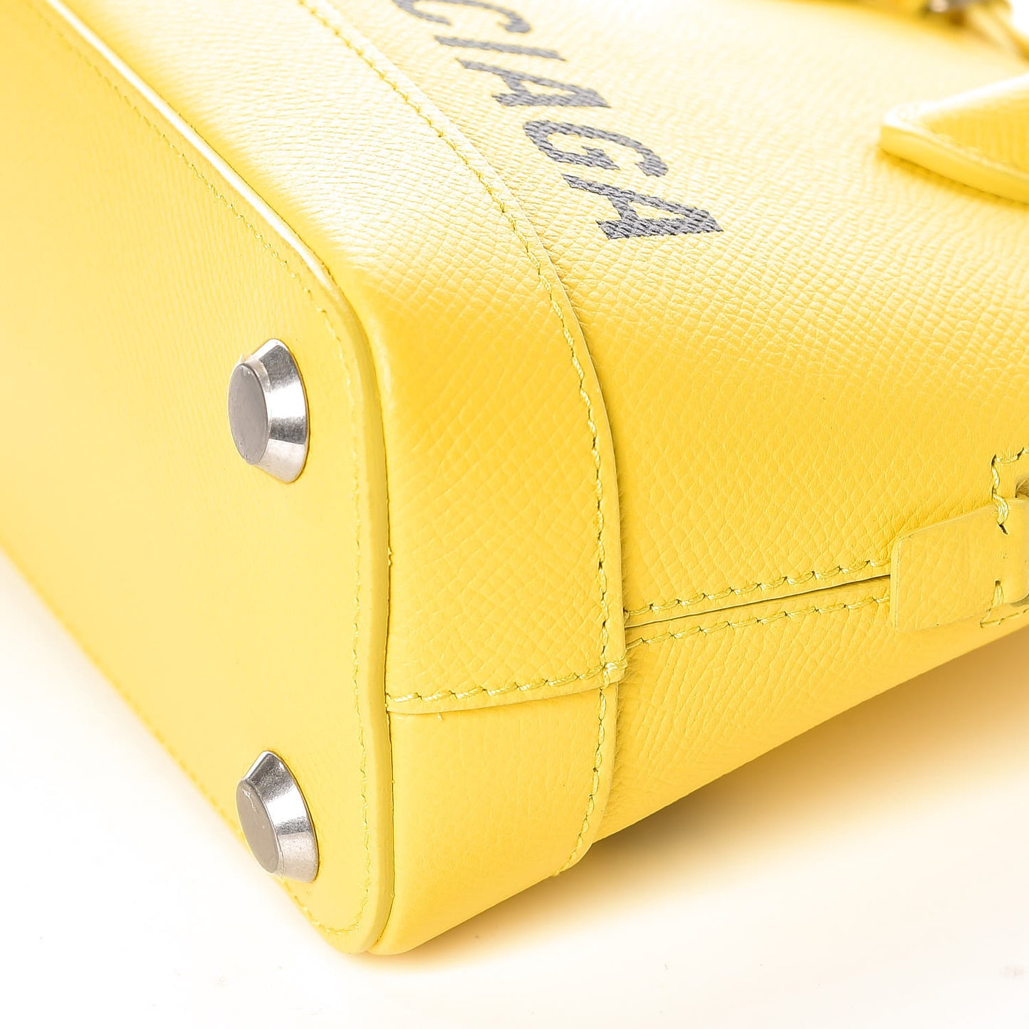 Signature Grained Calfskin Logo XXS Ville Top Handle Bag Jaune Black