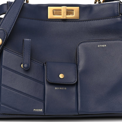Fendi Vitello Seta Shiny Nappa Medium 3 Pocket Peekaboo Iconic Satchel Blueberry 8 of 10