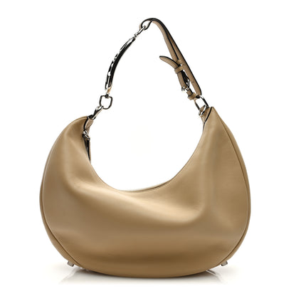 Fendi Vitello Grace Matte Metal Handle Medium Fendigraphy Hobo Bag Beige Amido 1 of 9