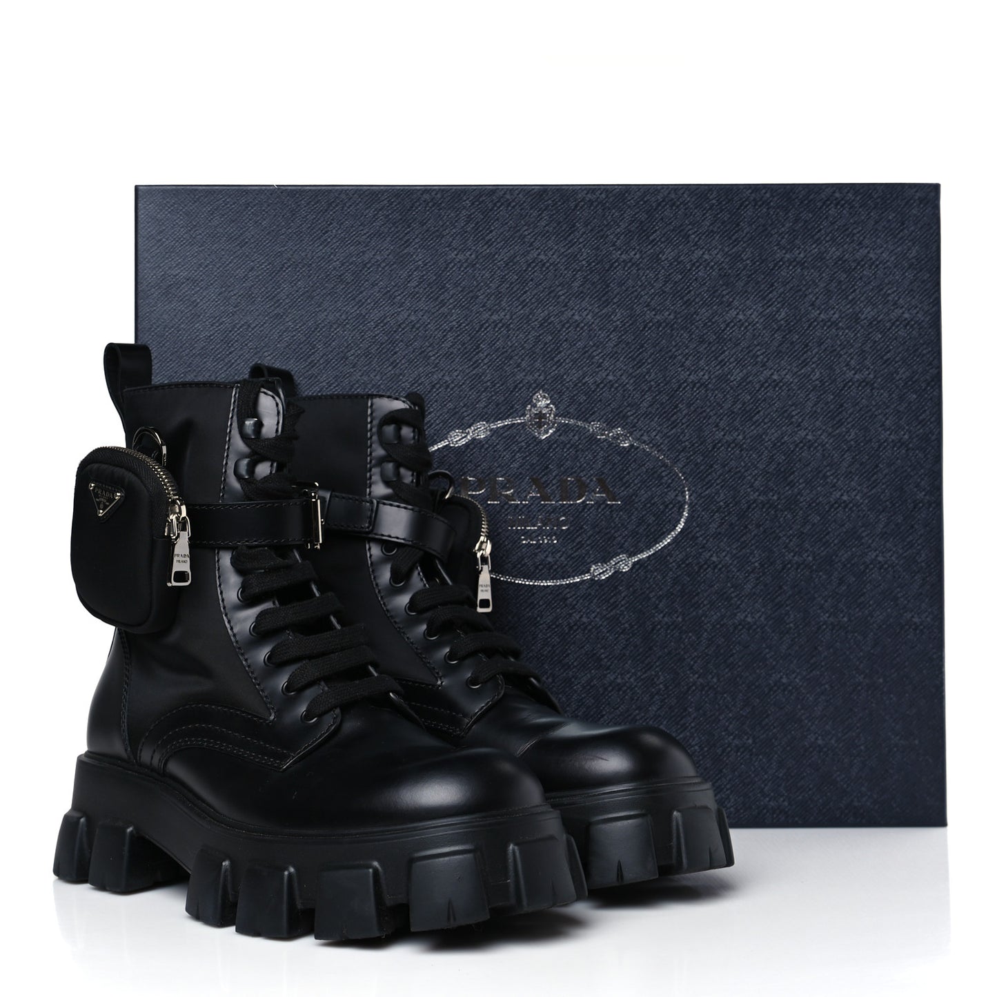 Spazzolato Rois Re-Nylon Metal Triangle Logo Mens Monolith Pouch Pocket 60mm Combat Boots 9.5 Black