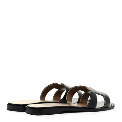 Hermes Box Calfskin Oran Sandals 37 Black 3 of 4