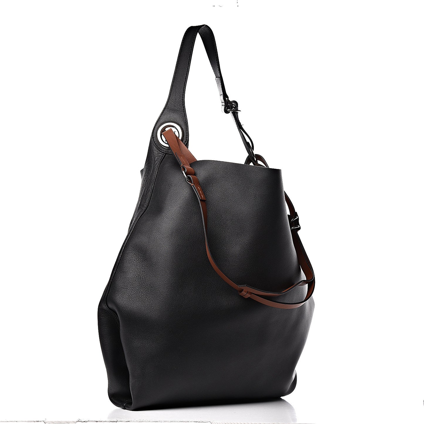 Calfskin Grommet Hobo Black