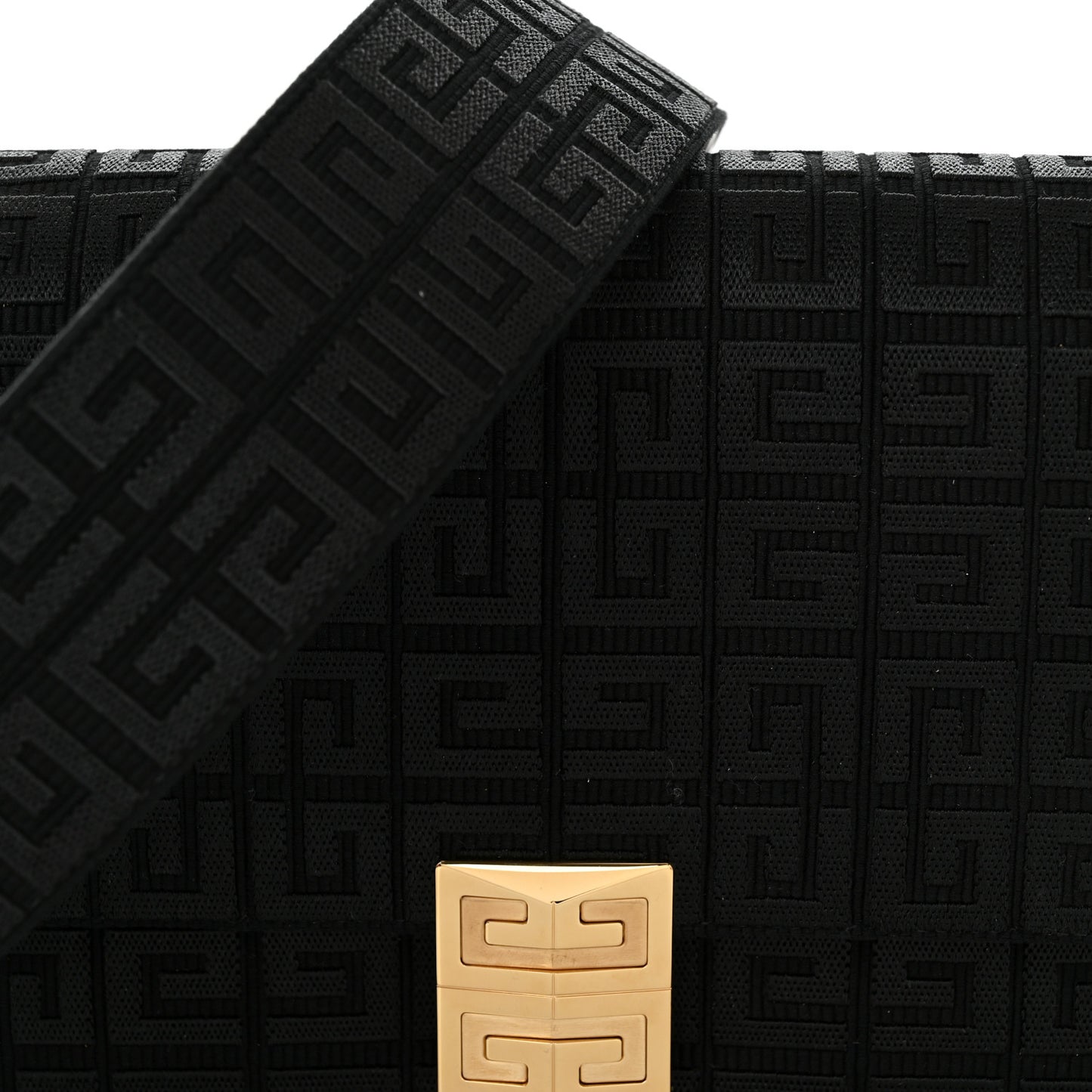 Canvas Woven Embroidered Medium 4G Bag With Chain Black