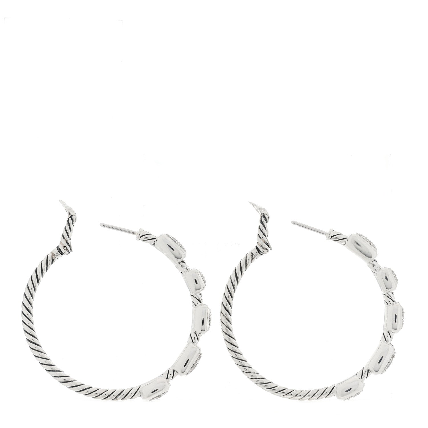 David Yurman Sterling Silver Diamond Confetti Hoop Earrings 3 of 4