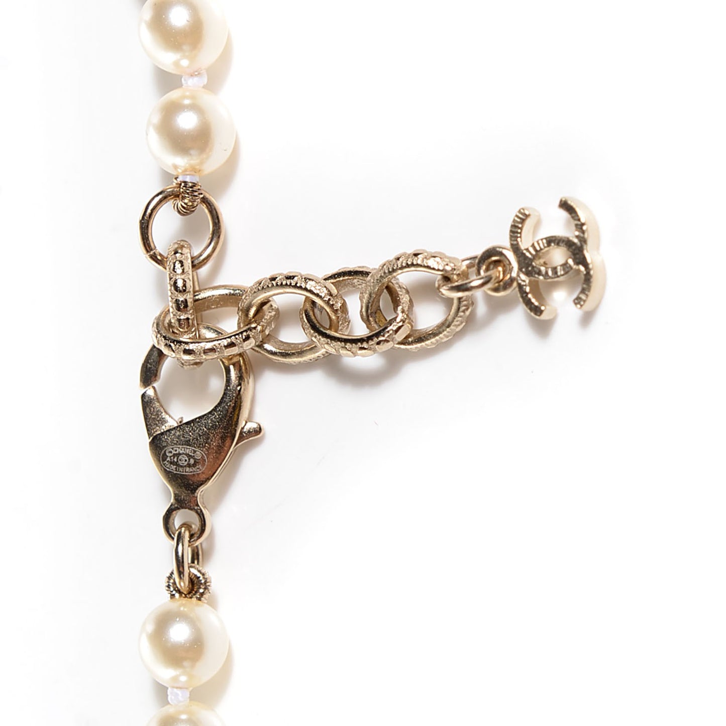 Pearl Crystal CC Long Necklace Gold