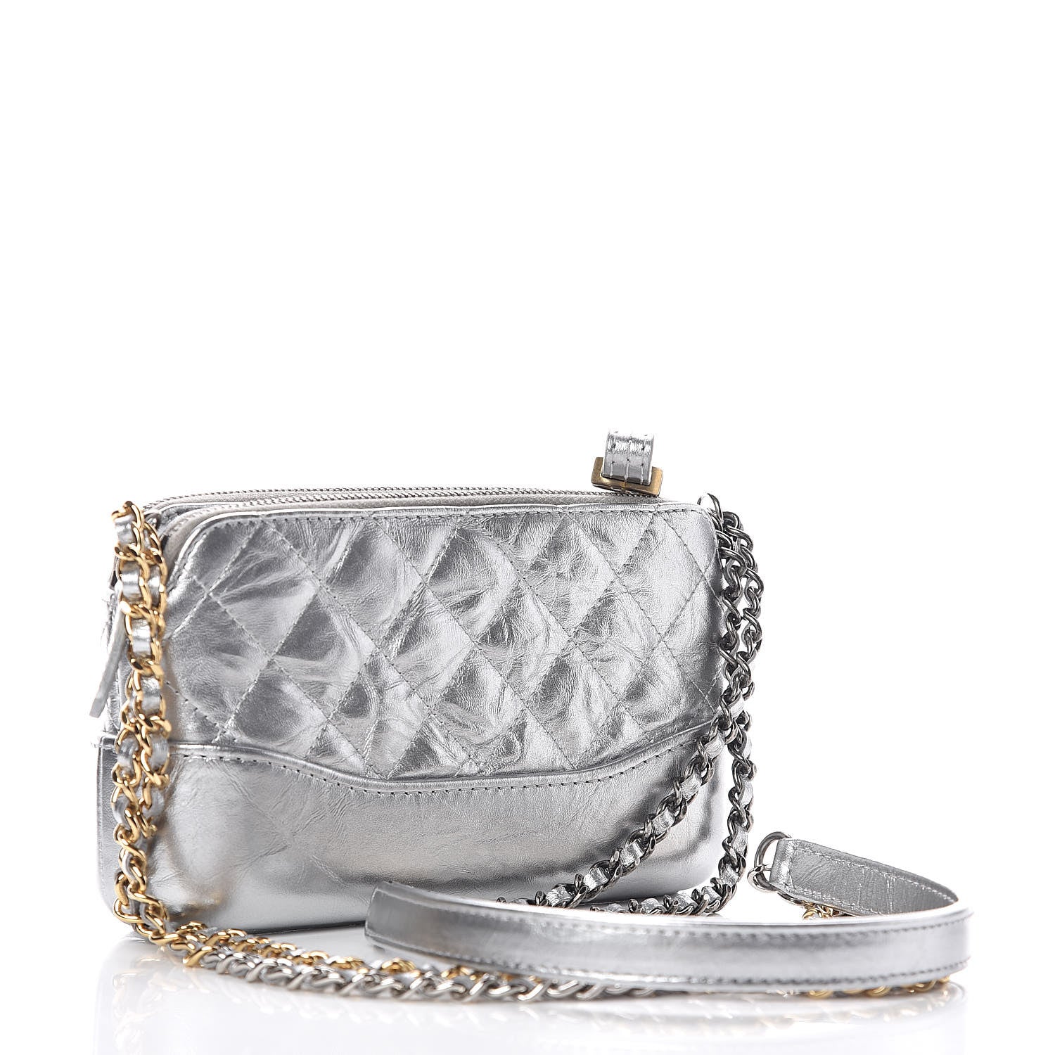Chanel Metallic Lambskin Calfskin Quilted Small Gabrielle Clutch With Chain Silver 3 of 13