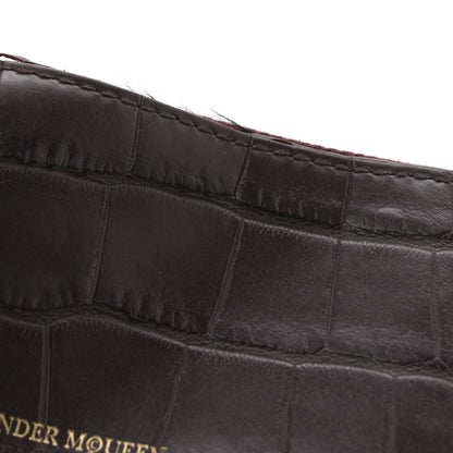 Alexander McQueen Calfskin Crocodile Embossed Card Holder Wallet Burgundy 8 of 9
