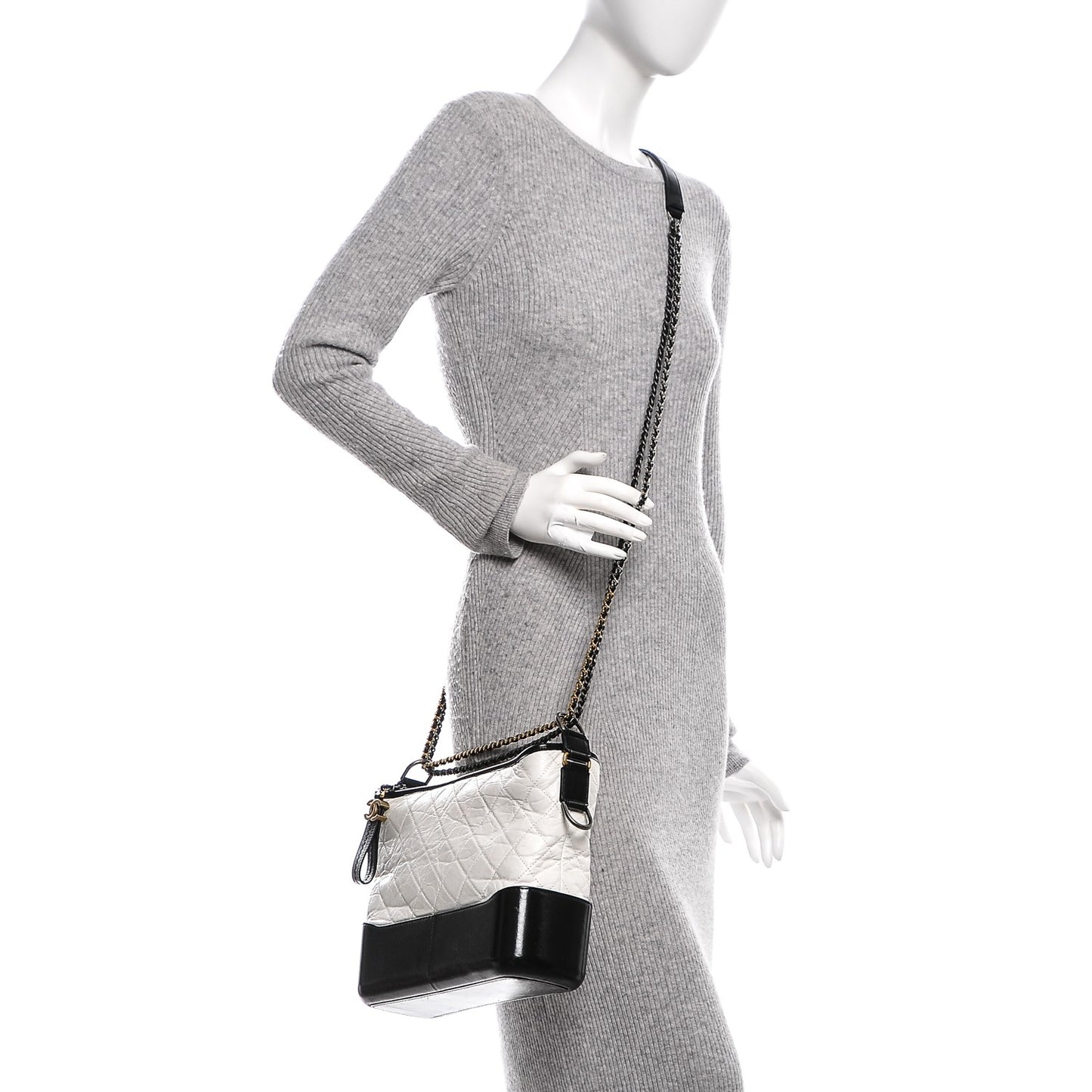 Calfskin Quilted Medium Gabrielle Hobo Black White