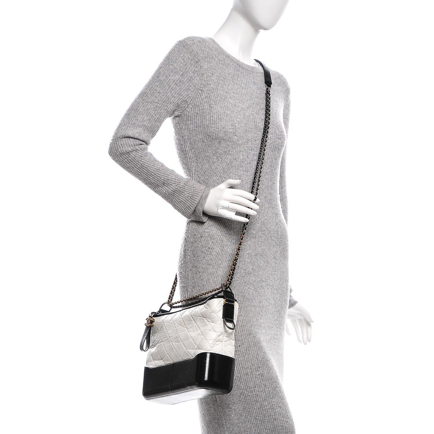 Chanel Calfskin Quilted Medium Gabrielle Hobo Black White 2 of 7