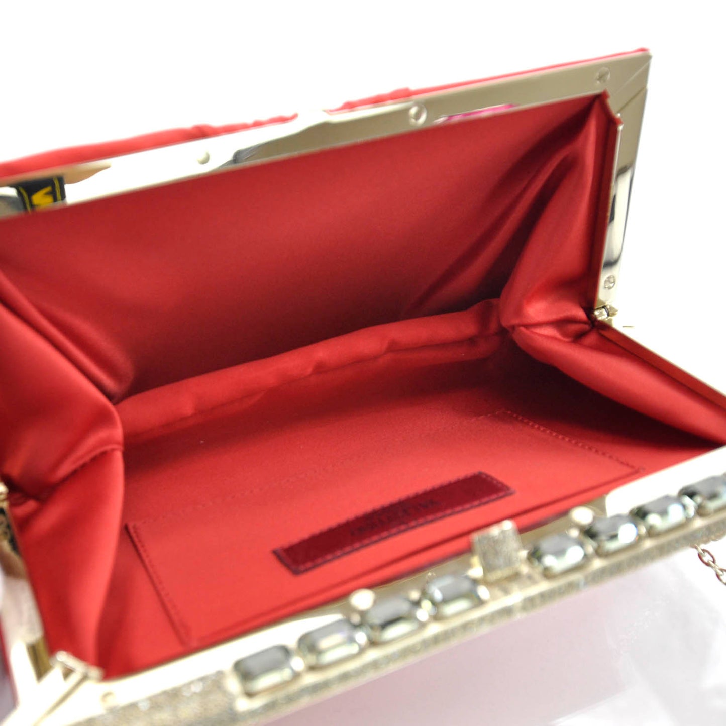 Satin Crystal Pleated Clutch Red