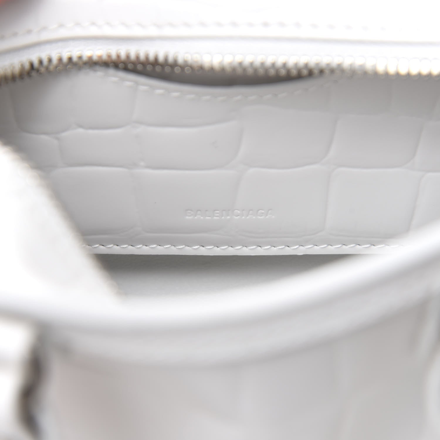 Balenciaga Semi Shiny Calfskin Crocodile Embossed Neo Classic Silver Hardware Nano City Crossbody White 6 of 9