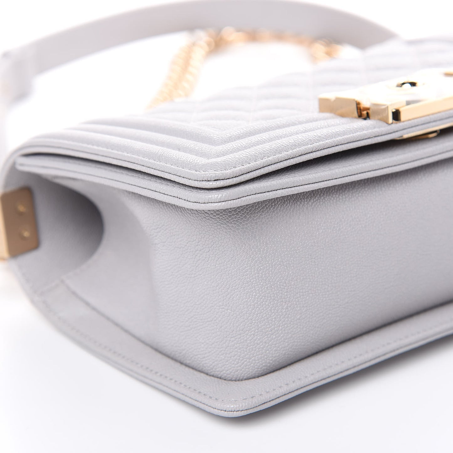 Caviar Quilted Small Boy Flap Light Grey