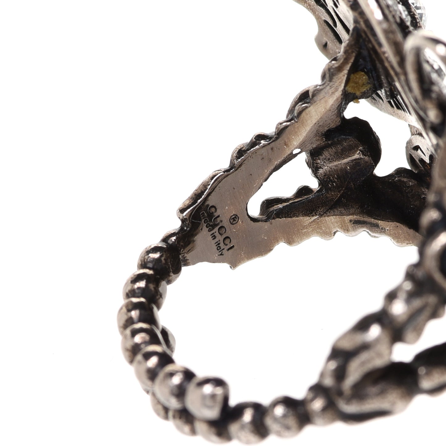 Metal Crystal Butterfly Studded Ring M Silver
