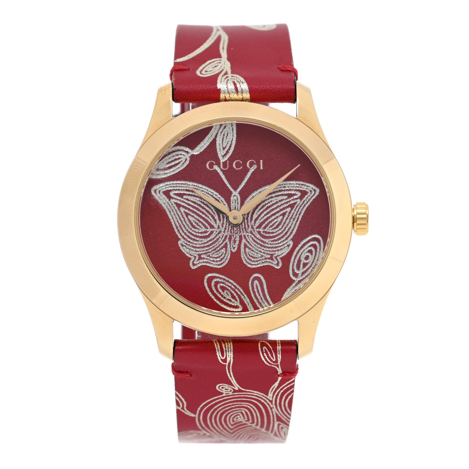 Gucci Stainless Steel Calfskin 38mm G-Timeless Butterfly Quartz Watch Red 1 of 5